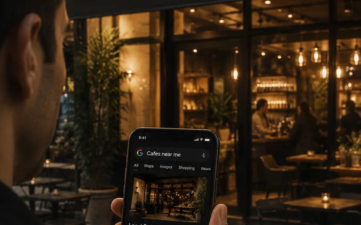 Searching 'cafes near me' and finding a local shop nearby